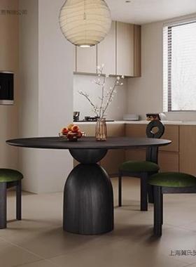 设中古风实木圆桌转形盘法式复古胡桃色圆KfM4jsMA桌家用小户型餐