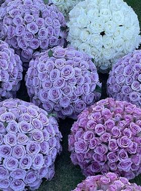 紫色球式PAT韩婚礼圆仿真花球婚庆背景装饰悬挂玫形瑰泡花沫花球