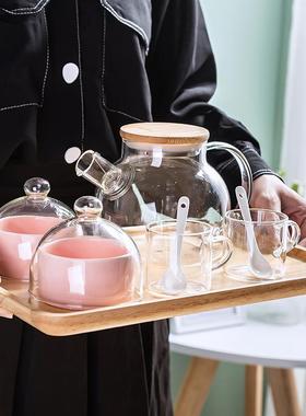 耐欧高温玻花茶壶水具PP-008套装带点心盅璃碗水风果高硼硅家用式