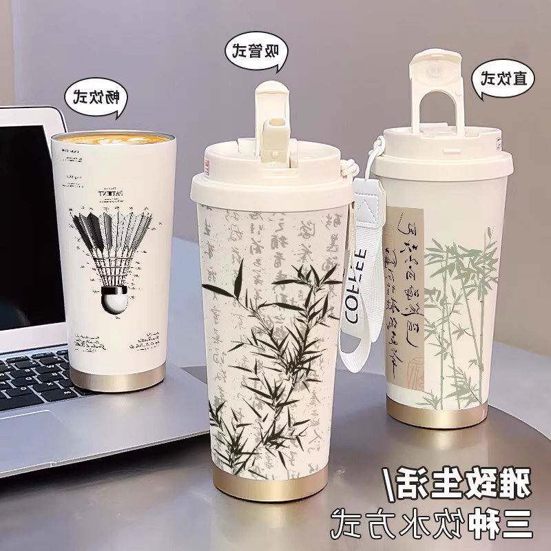 卡通男女新款保温杯古风咖啡杯网红奶茶水杯高颜值大容量学生杯子