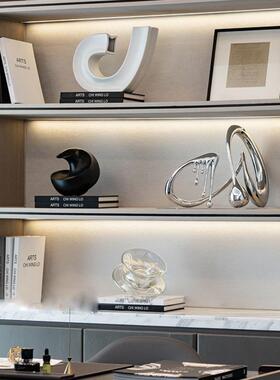 现代创意样板房茶几轻奢书房书架书柜展示摆件电视柜高柜软装饰品