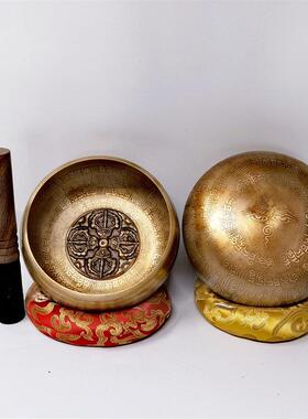 尼泊尔佛音碗铜颂钵佛音钵盂手工铜磬摆件瑜伽冥想音疗钵平底款碗