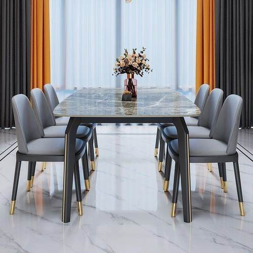 亮光进口岩板全实木餐桌椅组合家用小户型简约长方形轻奢桌子
