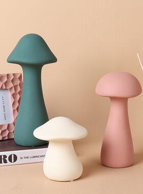 创意可爱莫兰迪色仿真小蘑菇陶瓷摆件样板房儿童房间布置桌面装饰