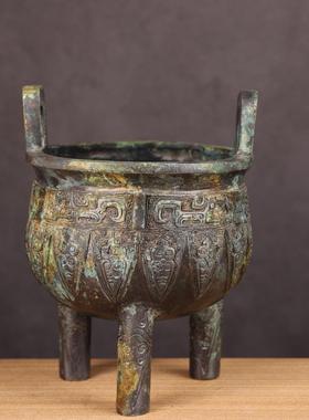 中国青铜器仿古摆件西周蝉纹圆鼎三足鼎办公室装饰商务礼品收藏品