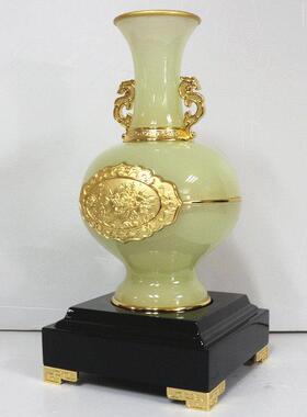 平安纳福琉璃玉花瓶摆件 送领导长辈乔迁礼品家居玄关酒柜装饰品