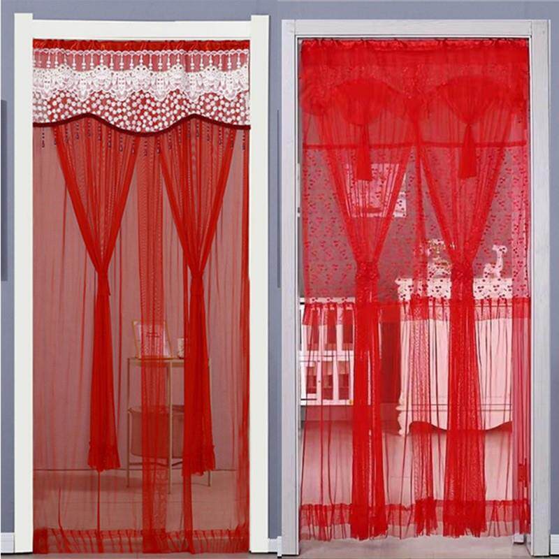 结婚婚庆婚房装饰红色卧室门帘家用免打孔防蚊门帘挂帘纱帘遮挡帘