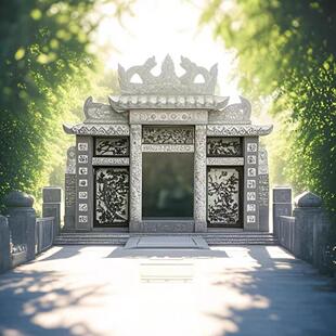 墓石碑整套定做汉白玉农村豪华土包护栏围栏墓双人家族立碑石墓碑