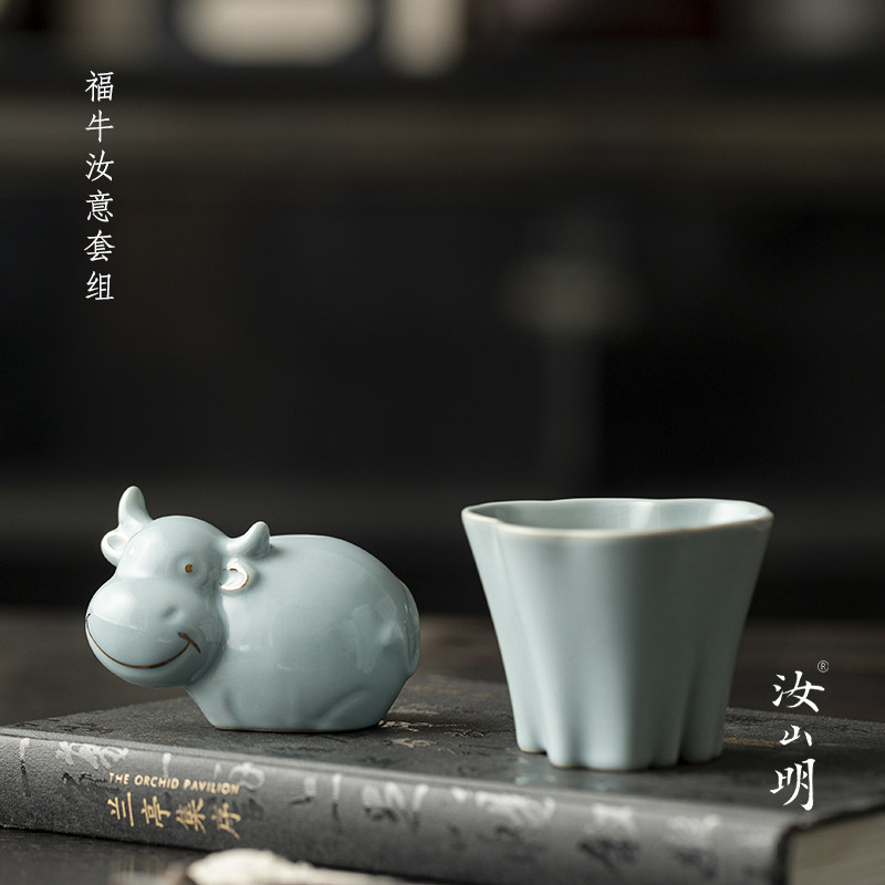 汝山明汝瓷生肖牛精品茶宠小摆件图片