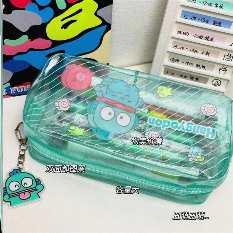 厂家鱼笔袋多巴胺丑鱼怪大容量透明学生收纳袋ins风文具铅笔盒