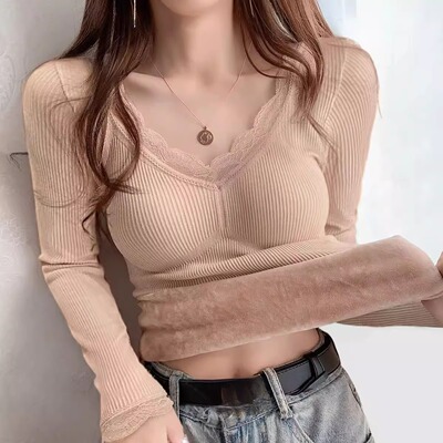 保暖内衣女士带胸垫加绒加厚发热内穿打底衫上衣修身美体秋衣冬季