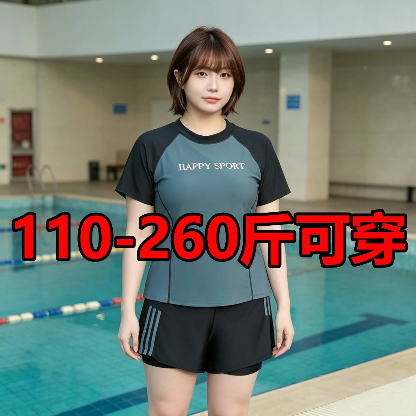 大码泳衣女200斤游泳馆专用遮肉胖mm加肥加大水上乐园3保守显瘦