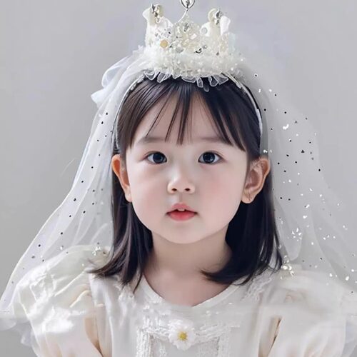 儿童头纱发箍皇冠网纱头饰女童生日头箍发卡宝宝公主周岁拍照发饰