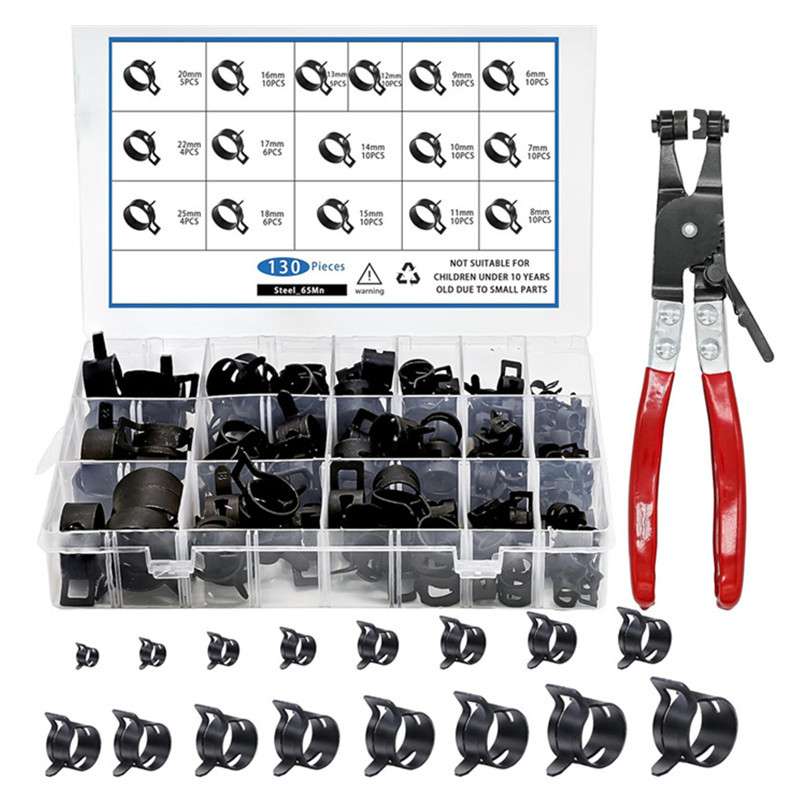 跨境130PCS卡箍弹性卡箍达克罗油管夹汽车水管夹箍日式卡箍配工具