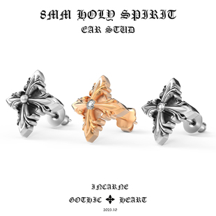 GOTHIC HEART圣灵十字耳钉22K金钻石925银复古潮流男女高级小众