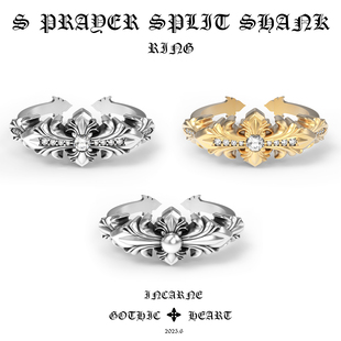 GOTHIC HEART哥特之心神祈十字花戒指开口925银22K金钻石男女指环