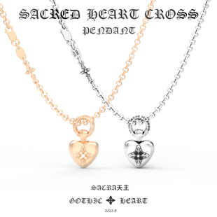 GOTHIC HEART圣心十字爱心吊坠925银22K金钻石情人节七夕礼物项链