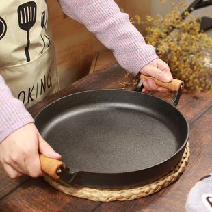 加厚铸铁平底锅烙饼鏊子煎锅煎饼果子工具无涂层水煎包不粘锅家用