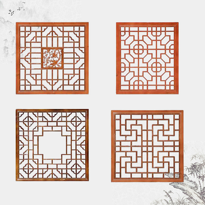 新中式玄关隔断镂空屏风客厅壁挂窗棂格栅木雕装饰正方形实木花窗