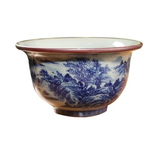 青花压手杯九桃五福图青花瓷茶杯主人杯仿古缸杯陶瓷大杯开片茶碗