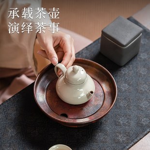 紫铜壶承紫砂壶托盘高端鎏银干泡台礼盒 复古纯铜储水茶盘家用中式