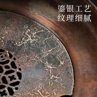 紫铜壶承紫砂壶托盘高端鎏银干泡台礼盒 复古纯铜储水茶盘家用中式