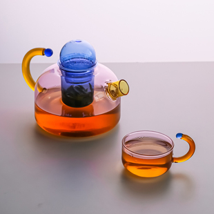 创意撞色耐高温玻璃茶水分离过滤小泡茶壶家用电陶炉围炉煮茶壶器