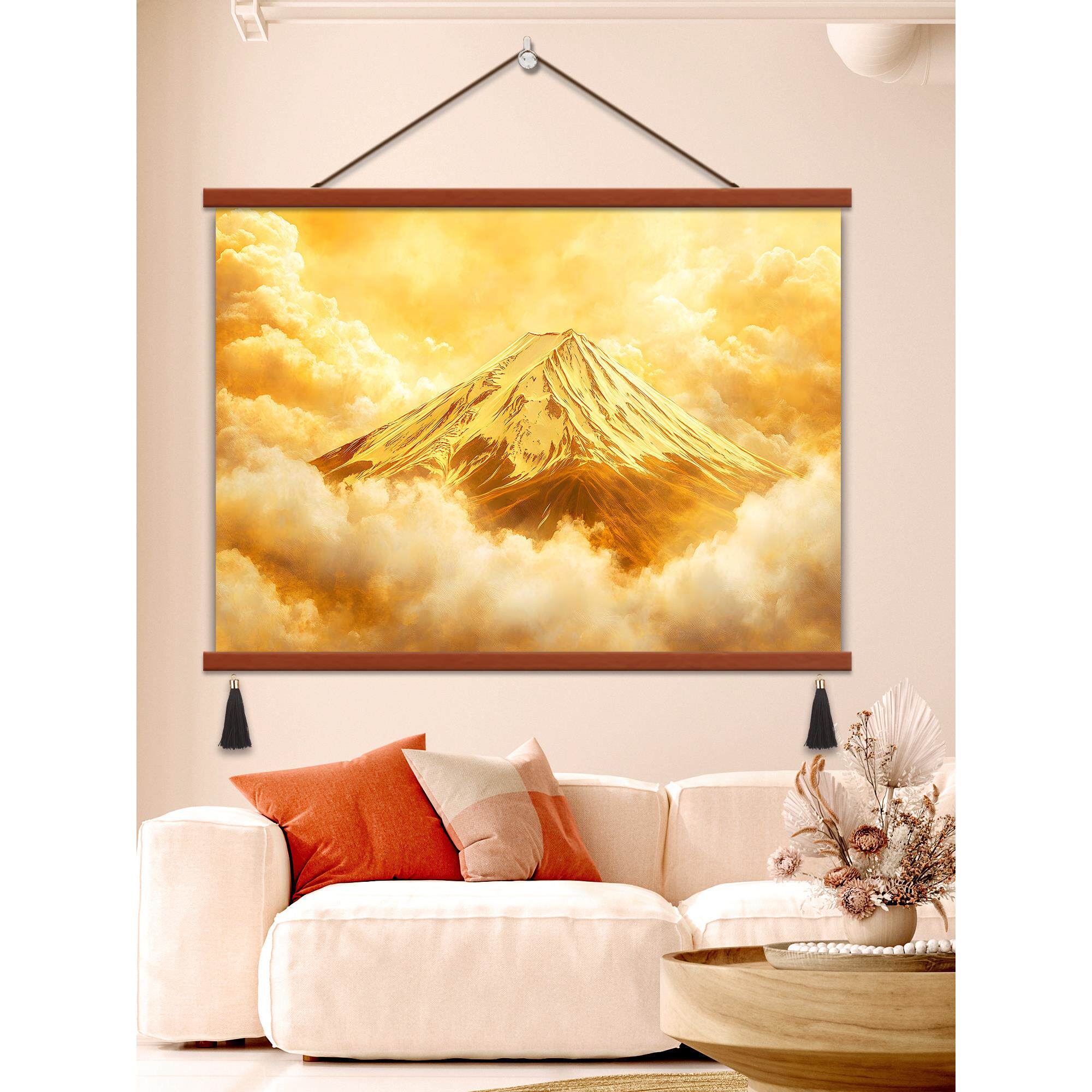 日照金山客厅装饰画现代简约沙发背景墙挂画高档大气背有靠山壁画