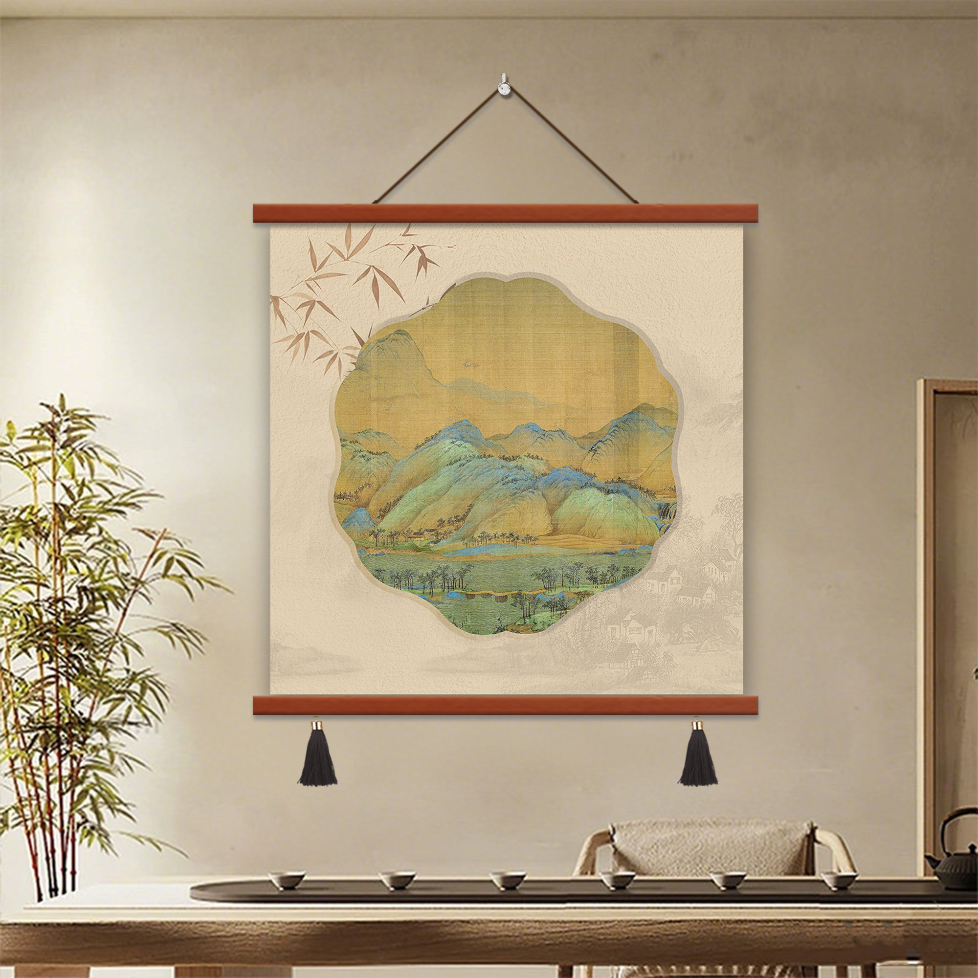 千里江山图斗柜装饰画宋代美学走廊过道挂画背有靠山民宿酒店壁画