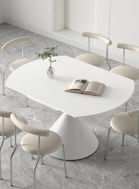 0J奶油风白色哑光岩缩板餐桌F769MT75转伸折叠华尔兹餐桌方变纯圆