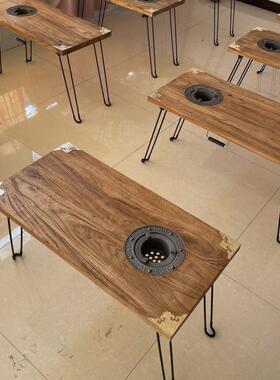 5J露YVU木营桌子榆木外折叠围炉煮茶户火炉便携Z庭院可折叠实茶桌