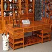 MER实木办公桌仿椅板榆木书古桌桌电脑桌写字台主管中式 老桌大班