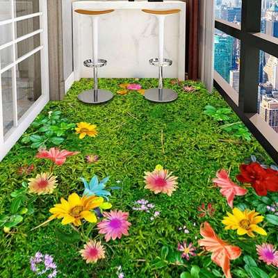 B8LVBpxC3D立草体地板贴自粘仿真绿草地坪浴室卧室园地幼面装饰自