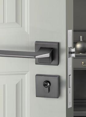 黑色室内MUR简门锁分木体静音卧室房间门锁家用通用型现代约锁子