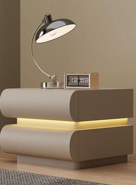 新CJN款式家用红奶油白色床头柜皮质网意极简卧床室实木边收纳储