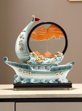 帆风顺船流沙画摆件创616意沙漏客酒柜厅帆电视柜办公室桌一面装