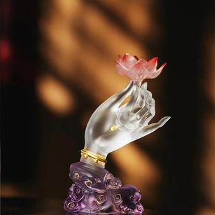 红莲花手茶法琉古璃渐7127变红紫色云纹底座桌面摆件道摆件莲饰品