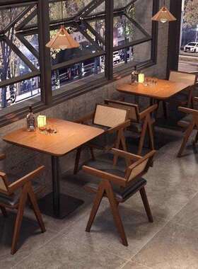 中古风木桌餐桌家用简饭客厅长桌约FH856484子复古原木书桌实白蜡