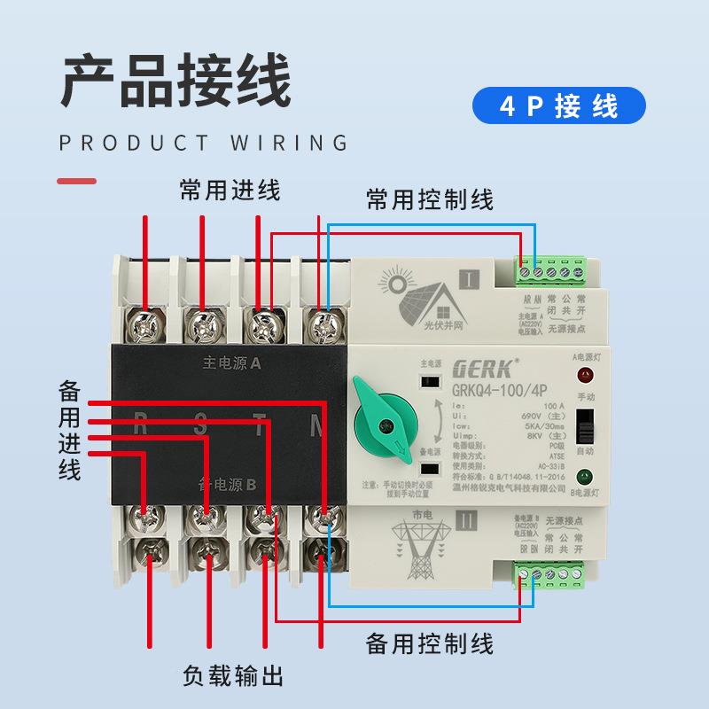 跨境货源双电源动转250自换开关263A秒切换P关不间断供电3P开4P10