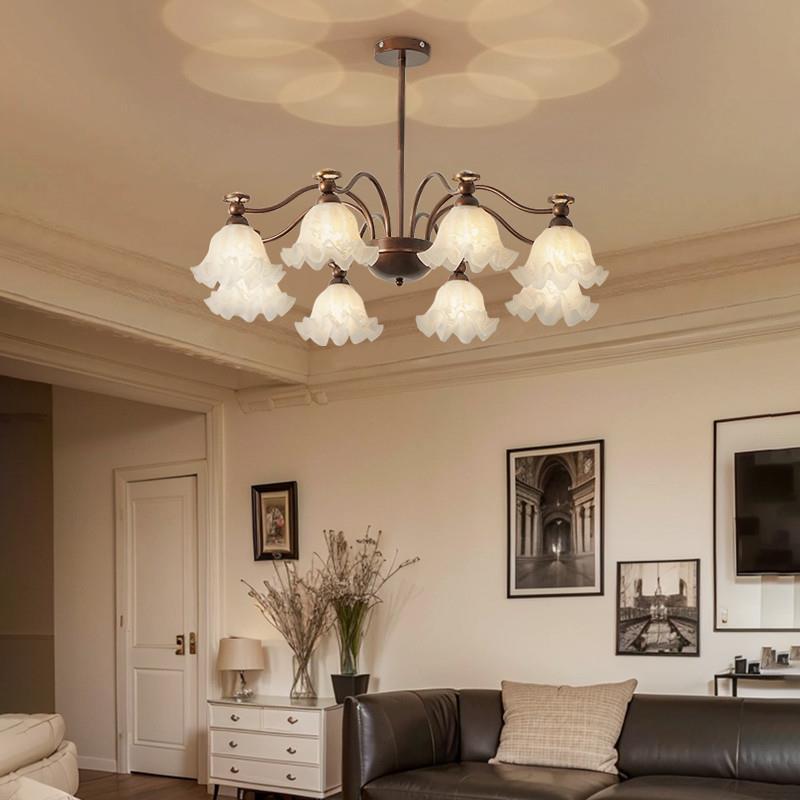 1y美式气复413古客厅吊灯田园兰花朵主卧室灯简铃约大创意中古风z