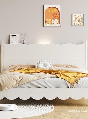 奶油风白色全木床床代简约现主卧.米双人实床.卧K63#室带储物床