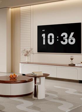 中古风圆形实木茶油几电视家柜组合客厅用小户2025XLNK-090新款奶