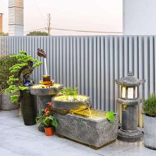 田园景山石磨观假流水喷泉招财花鱼池园循环水景庭院造景563树脂