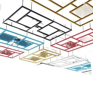 餐厅酒吧厅天花板铁艺屏风木顶工业风条复古吊丹wJNQMX墙面网格展
