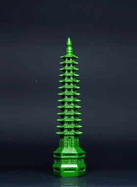 三绿色实木雕刻十层文昌塔摆件纯木质1层39层WS-86357装饰家房居
