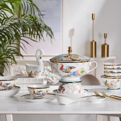 碗碟套装家陶用欧骨瓷碗筷瓷器吃套LNZ饭碗盘子式中式组合餐具套