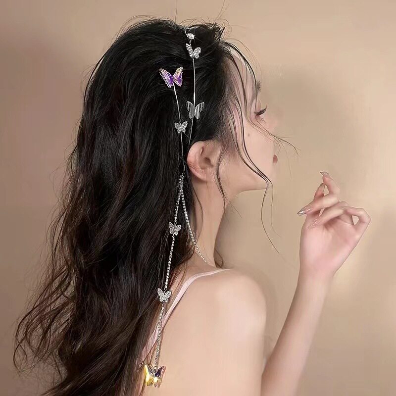 新款水钻头箍女气质百搭头饰水晶蝴蝶流苏发饰轻奢森系高级感发箍