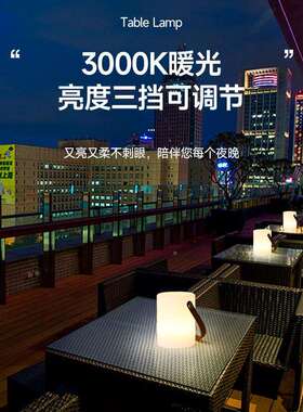 桌面充电圆柱手提台灯le839d发光圆柱小手提充电氛夜灯桌小面围台
