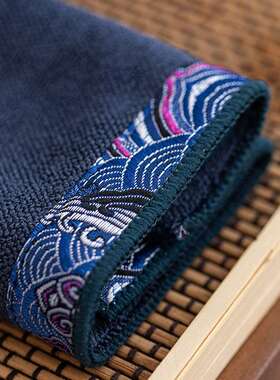 水棉麻厚加吸茶巾禅意中国茶刺绣茶垫艺海浪CXCJ03茶布干泡茶席茶