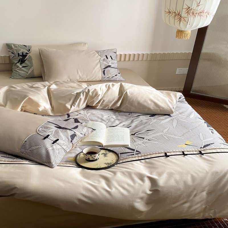 新中式50S长绒棉贡缎数码印用花褶皱四套100套全棉被床HB202406单,床上用品,床品套件/四件套/多件套,淘宝优惠券,粉丝福利购,淘宝优惠卷